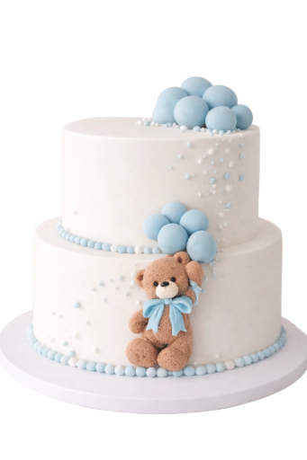 Dekoracija meškiukas su mėlynais balionais Ditar