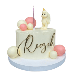 Dekoracija baltas zuikutis su kepurėle