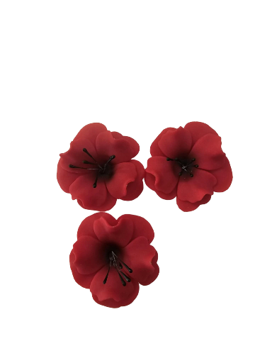 Dekoracija gėlė Magnolija raudona spalva iš modeliavimo masės (5vnt)