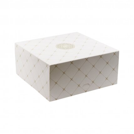 Dėžė tortu balta 180x180x100mm su ornamentu
