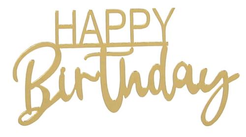 Akrilinis auksinis Happy Birthday užrašas