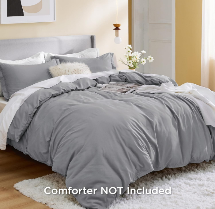 Grey Duvet Cover King Size - Soft Double Brushed Duvet Cover for Kids with Zipper Closure, 3 Pieces, Includes 1 Duvet Cover (104"x90") & 2 Pillow Shams, NO Comforter