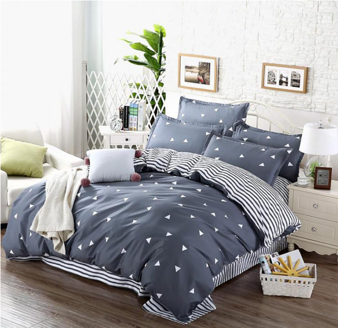3 Pieces Duvet Cover Set Blue Gray with White Triangles - Ultra Soft and Easy Care Design Summer Bedding Duvet Cover Queen Size 90x90+ 2 Pillow Shams- 800 TC with Zipper Closure 4 Corner Ties
