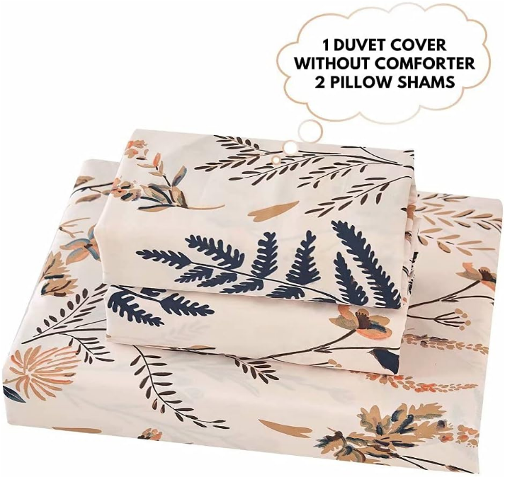 3 Piece Blush Floral Duvet Cover Set Queen, Soft Botanical Printed Microfiber Comforter Cover Zipper Closure Corner Ties