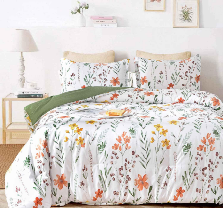 Duvet Cover Twin Size - Yellow Flowers and Green Leaf Spring Botanical Printed Microfiber Comforter Cover Set - 2 Piece 68x90 Soft and Lightweight Quilt Cover, Farmhouse Style for Women Men