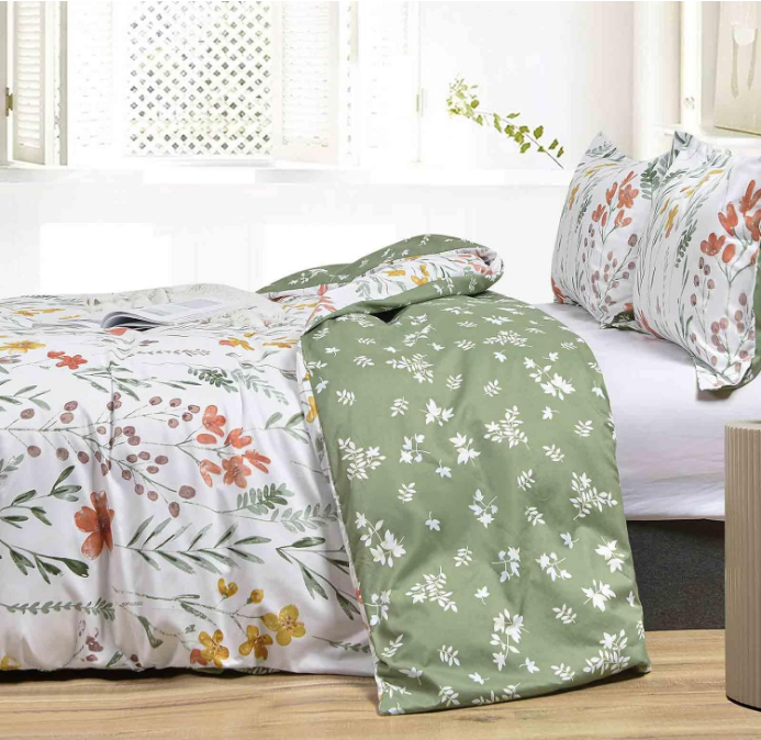 Duvet Cover Twin Size - Yellow Flowers and Green Leaf Spring Botanical Printed Microfiber Comforter Cover Set - 2 Piece 68x90 Soft and Lightweight Quilt Cover, Farmhouse Style for Women Men