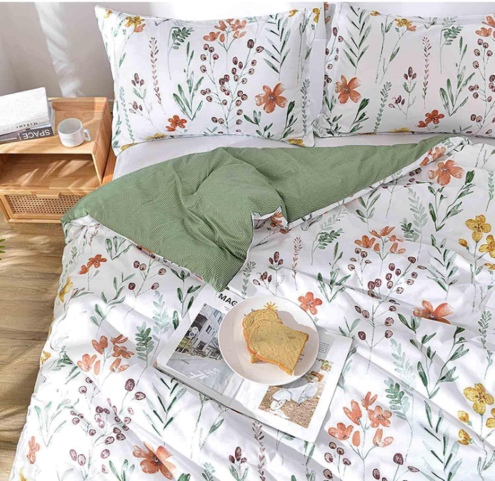 Duvet Cover Twin Size - Yellow Flowers and Green Leaf Spring Botanical Printed Microfiber Comforter Cover Set - 2 Piece 68x90 Soft and Lightweight Quilt Cover, Farmhouse Style for Women Men