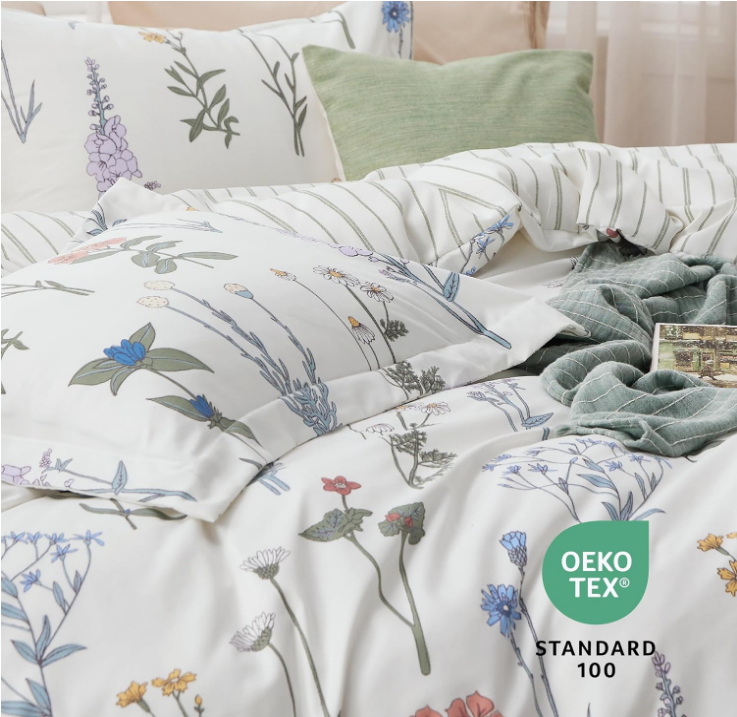 Duvet Cover Queen Size - Reversible Cute Floral Duvet Cover Set with Zipper Closure, White Bedding Comforter Cover, 3 Pieces, 1 Duvet Cover 90"x90" and 2 Pillow Shams 20"x26"