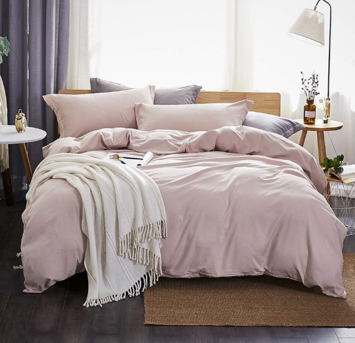 Duvet Cover King,Washed Microfiber Pink King Size Duvet Cover Set,Solid Color - Soft and Breathable with Zipper Closure & Corner Ties (Pink Mocha, King)