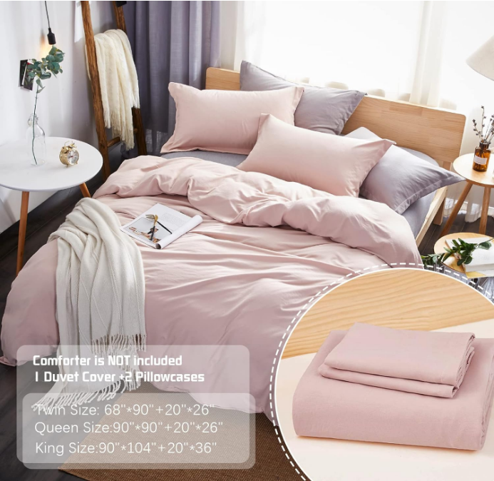 Duvet Cover King,Washed Microfiber Pink King Size Duvet Cover Set,Solid Color - Soft and Breathable with Zipper Closure & Corner Ties (Pink Mocha, King)