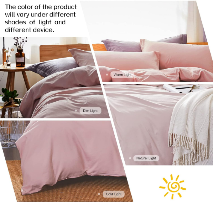 Duvet Cover King,Washed Microfiber Pink King Size Duvet Cover Set,Solid Color - Soft and Breathable with Zipper Closure & Corner Ties (Pink Mocha, King)