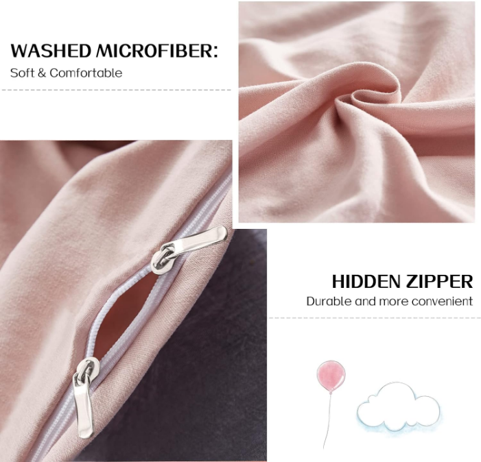 Duvet Cover King,Washed Microfiber Pink King Size Duvet Cover Set,Solid Color - Soft and Breathable with Zipper Closure & Corner Ties (Pink Mocha, King)