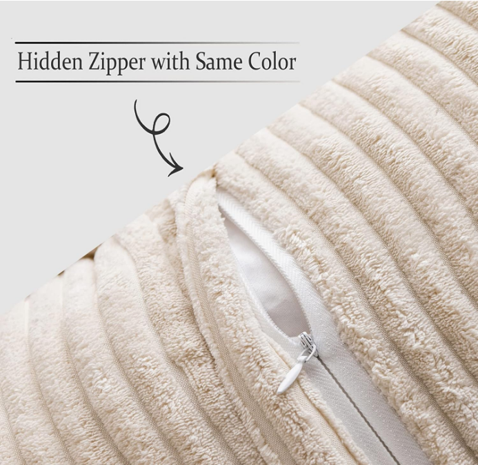  Pillow Covers with Splicing Set of 2 Super Soft Boho Striped Pillow Covers Broadside Decorative Textured Throw Pillows for Spring Couch Cushion Livingroom 18x18 inch, Beige