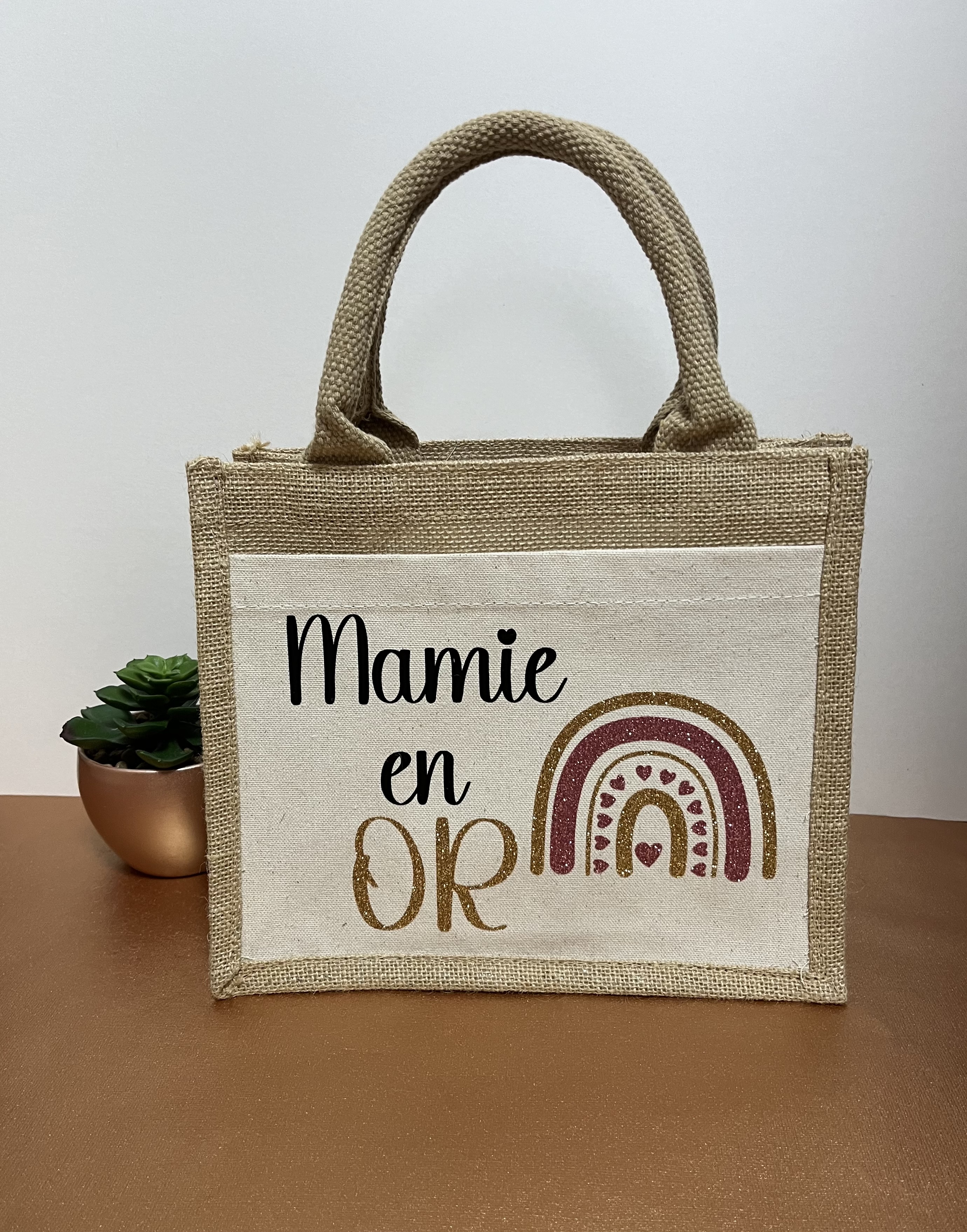 Sac en toile de jute "Mamie en or"