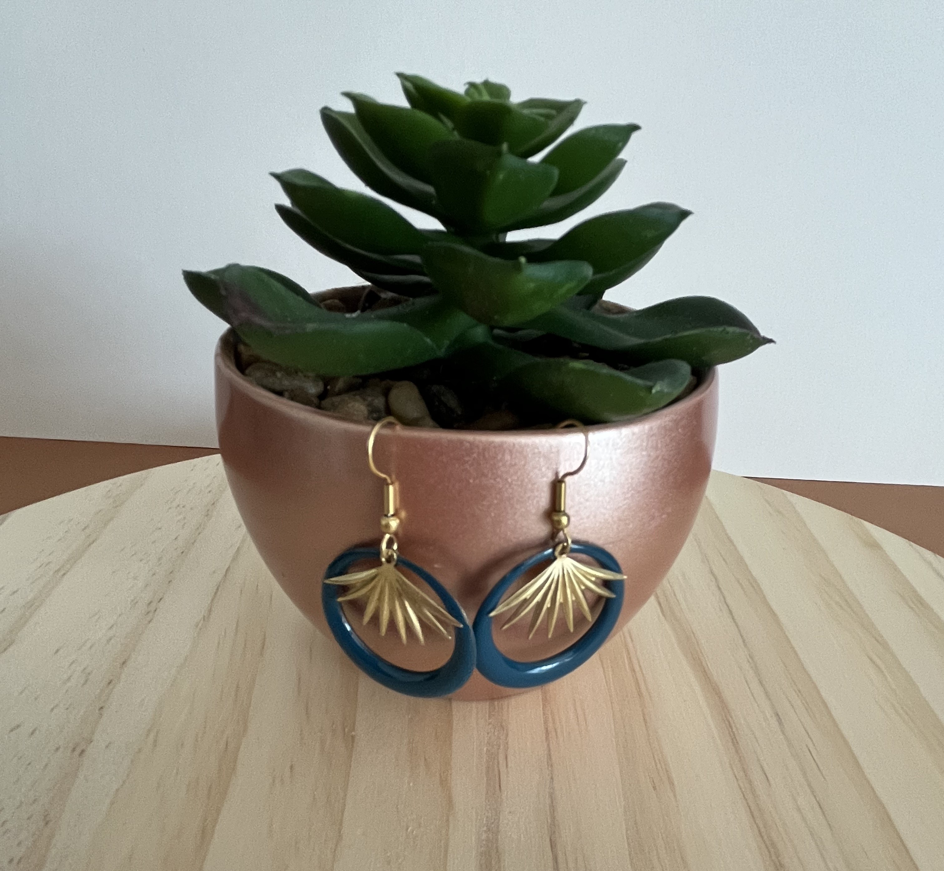 Boucles d'oreille créole Bleu canard