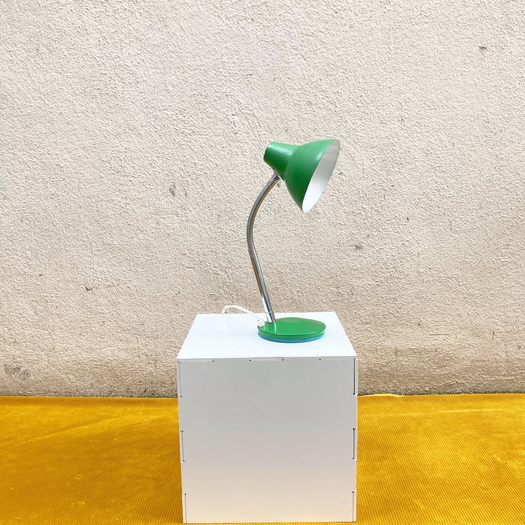 Lampe de bureau vintage – métal vert & flexible chromé