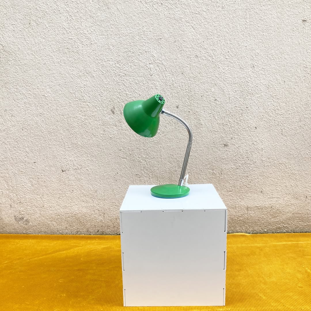 Lampe de bureau vintage – métal vert & flexible chromé