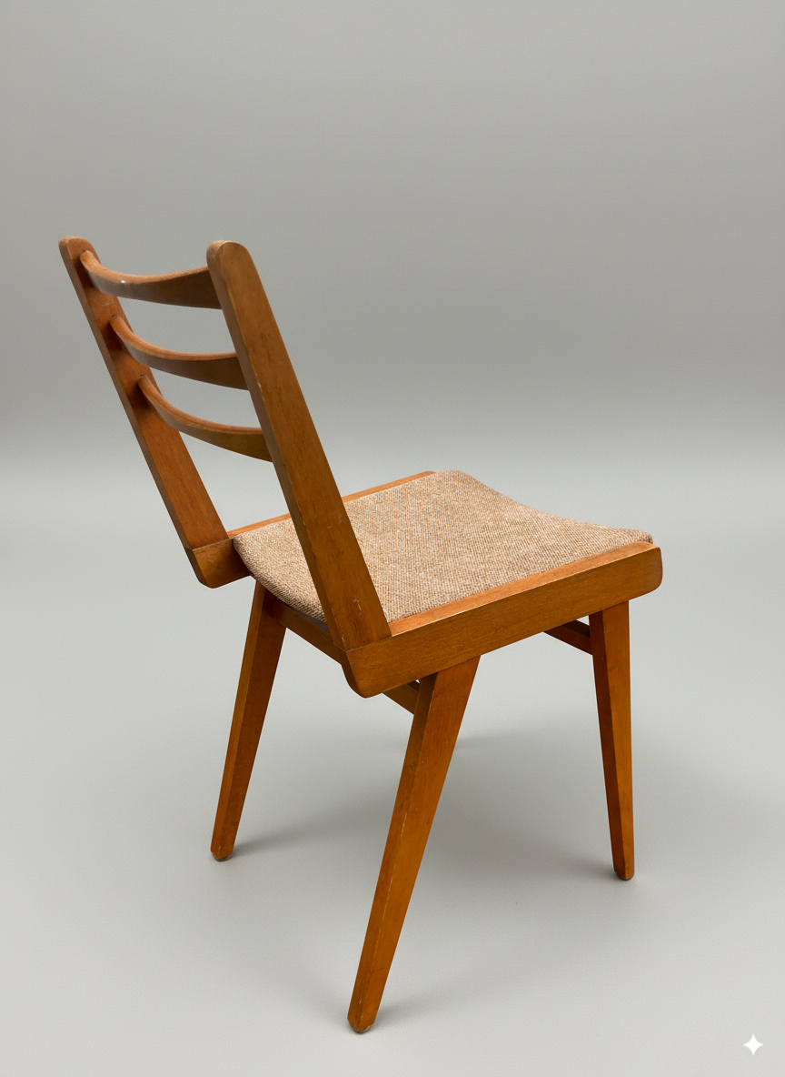 Chaise vintage en bois massif & assise tissu rouille