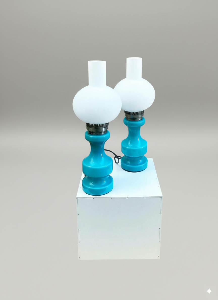 Lampe à poser, ceramique et opaline