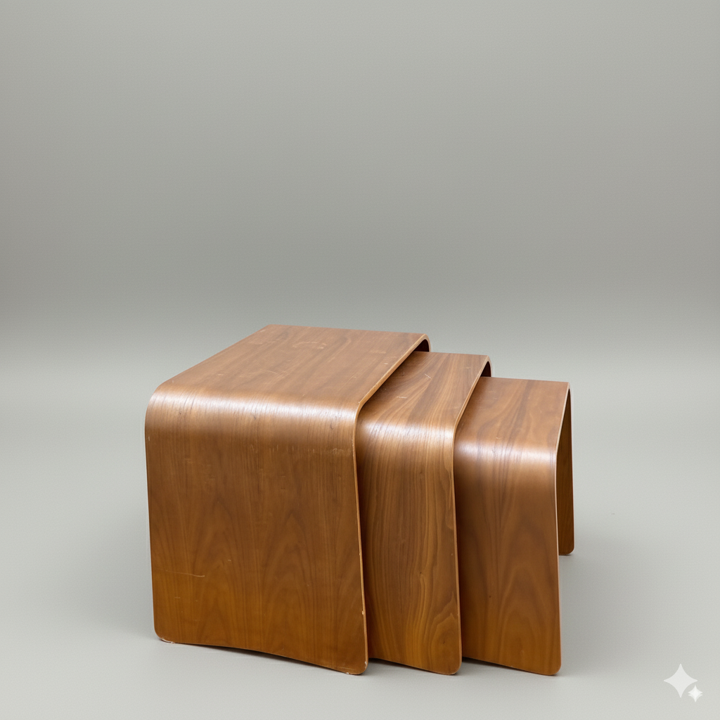 Trio de tables gigognes Habitat – bois cintré noyer, style scandinave