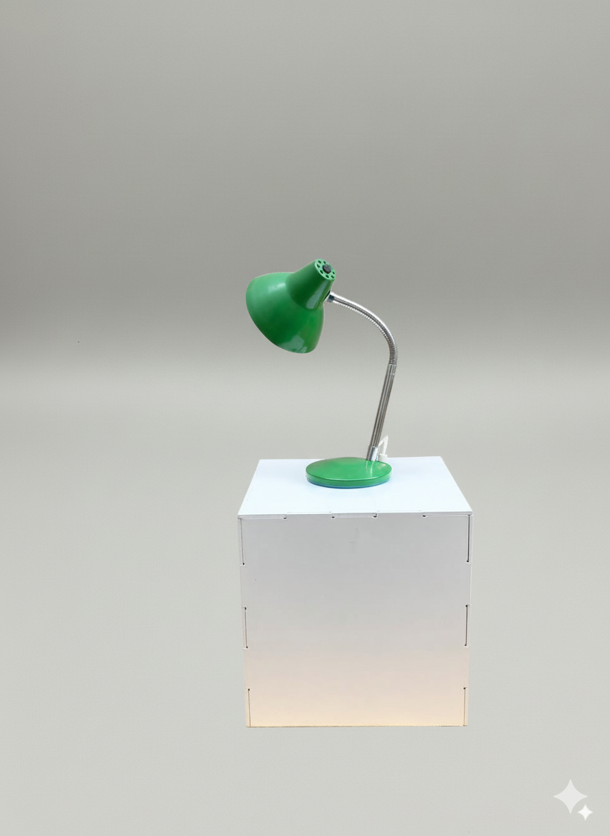 Lampe de bureau vintage – métal vert & flexible chromé