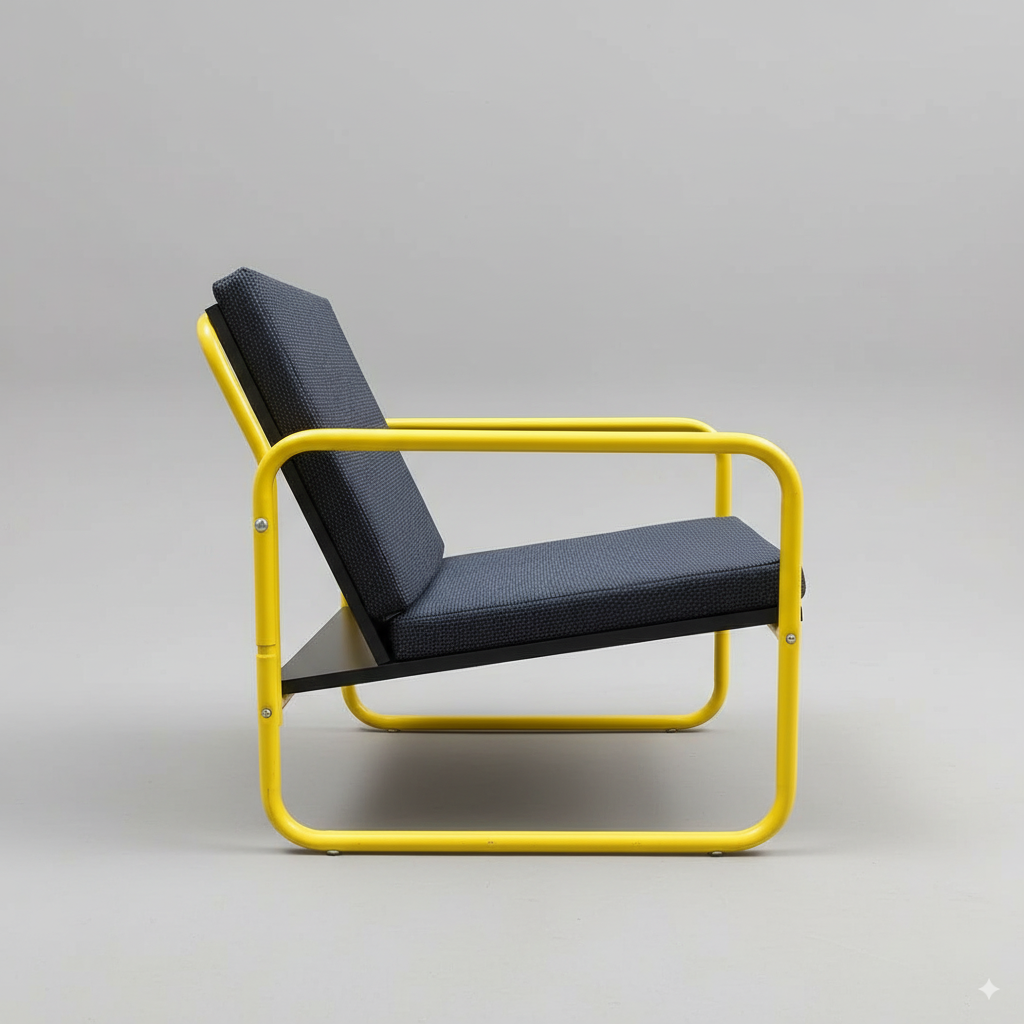 Fauteuil tubulaire RQ3, jaune et noir, par Chassor