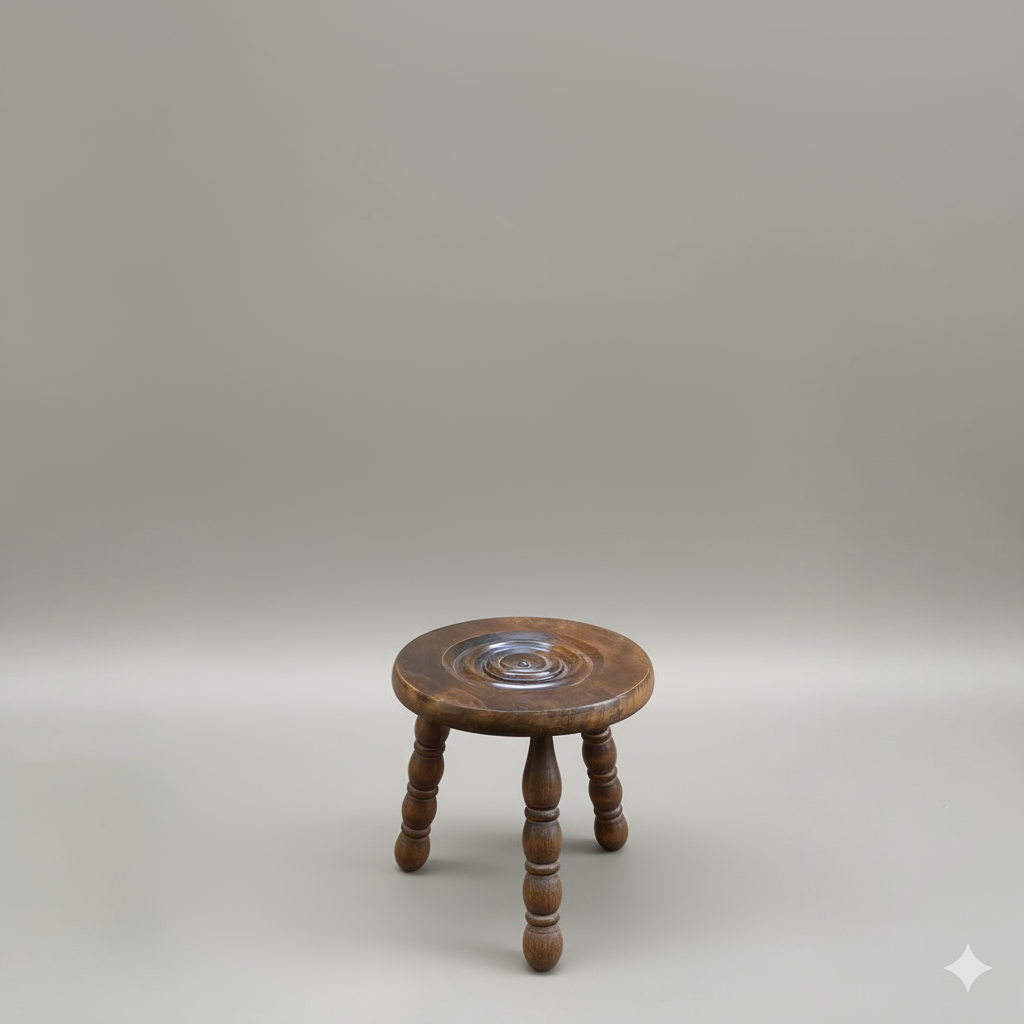 Tabouret tripode en bois tourné