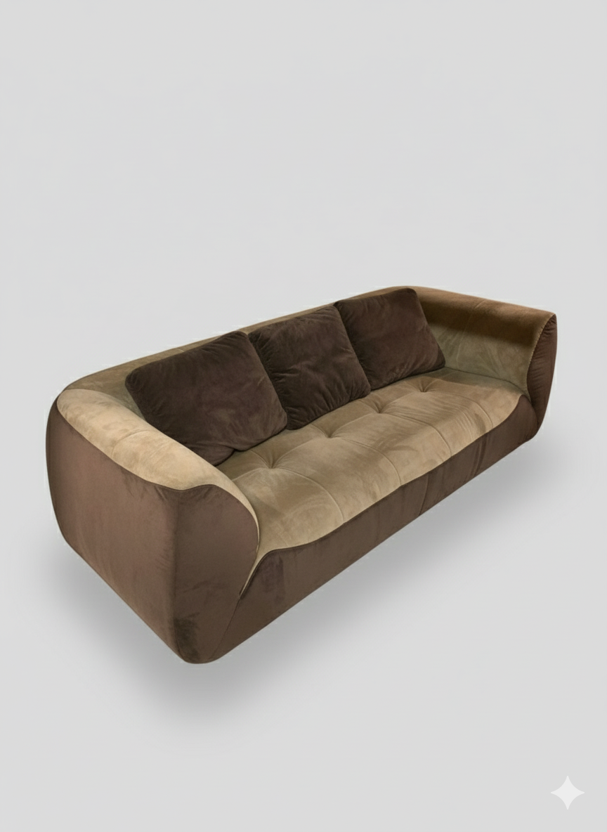 Canapé Dunlopillo – velours brun et taupe