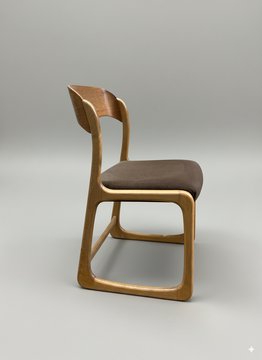 Paire de chaises traîneau Baumann – signée, années 50