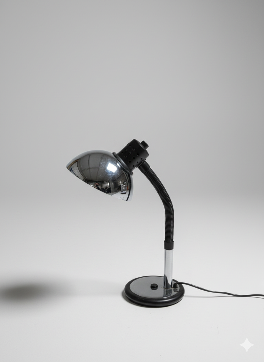 Lampe de bureau vintage flexible – métal chromé & abat-jour orientable
