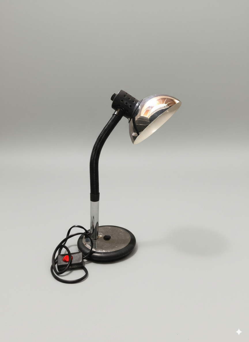 Lampe de bureau vintage flexible – métal chromé & abat-jour orientable