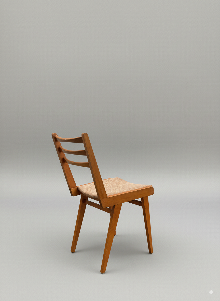 Chaise vintage en bois massif & assise tissu rouille