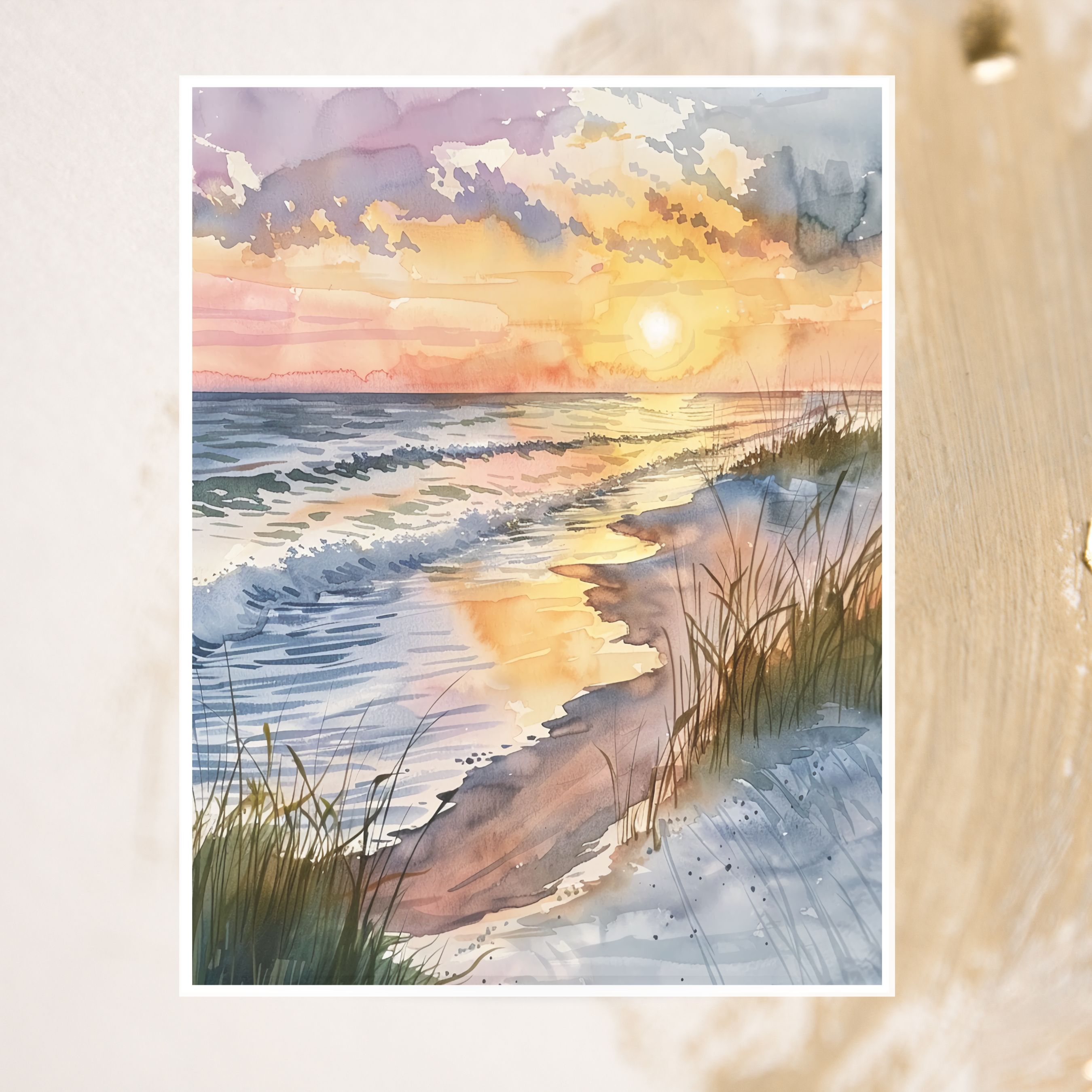 Beach Series Sunset Serenity Watercolor Card, Unique Handmade All Occasion Card, Thank You, Invitation, Note Card, Greetings, Birthdays