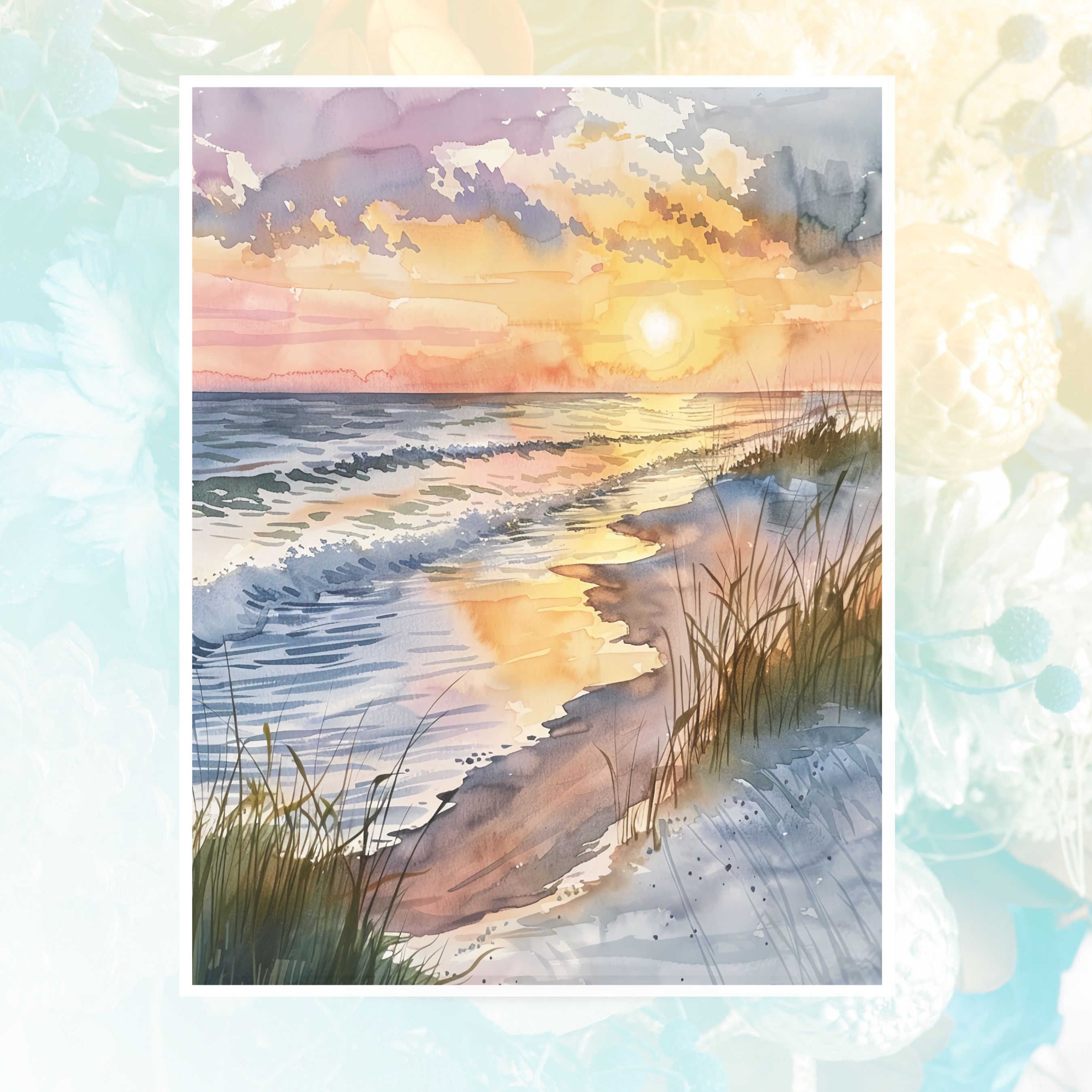 Beach Series Sunset Serenity Watercolor Card, Unique Handmade All Occasion Card, Thank You, Invitation, Note Card, Greetings, Birthdays