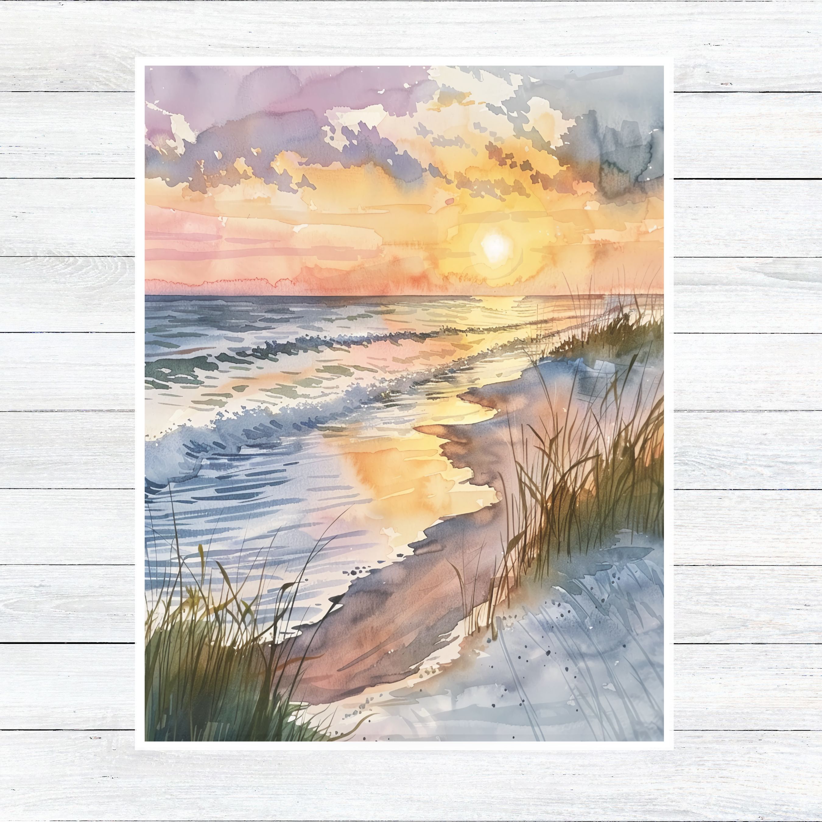 Beach Series Sunset Serenity Watercolor Card, Unique Handmade All Occasion Card, Thank You, Invitation, Note Card, Greetings, Birthdays
