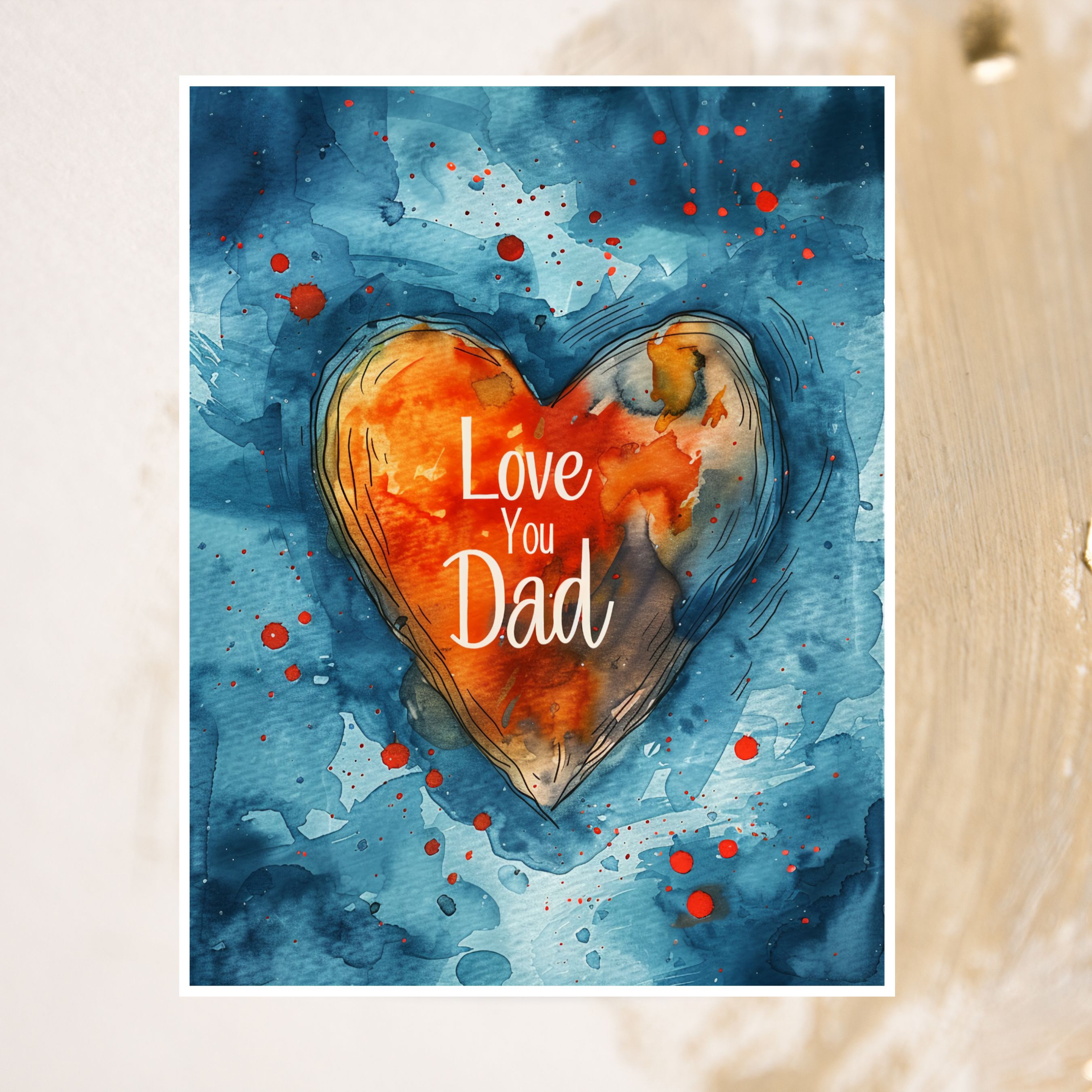 Love You Dad Watercolor Card, Daddy Card, Kid For Pappa Greeting Card, Watercolor Unique Handmade Card