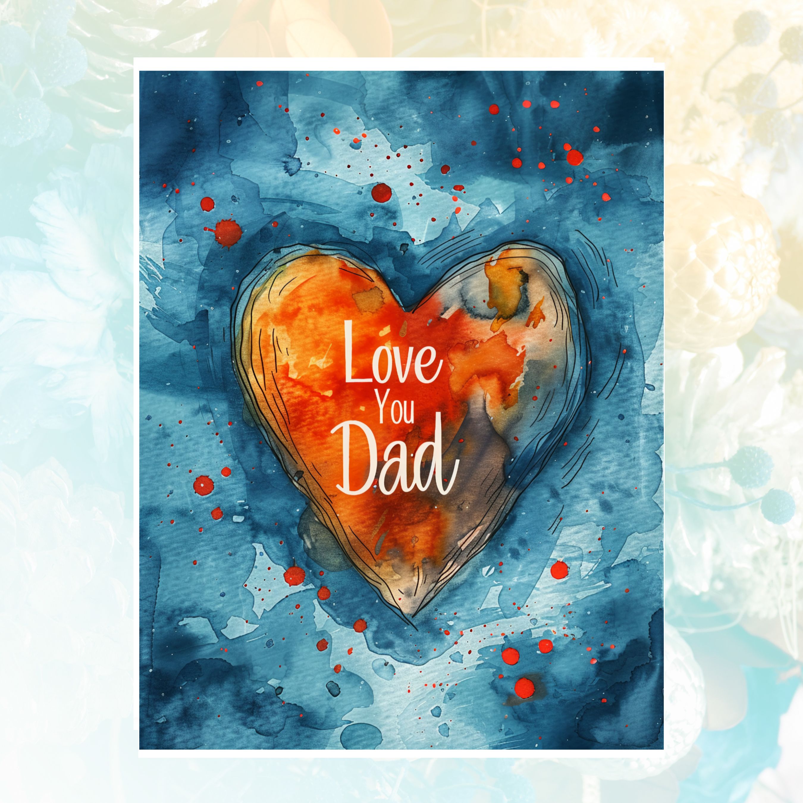 Love You Dad Watercolor Card, Daddy Card, Kid For Pappa Greeting Card, Watercolor Unique Handmade Card