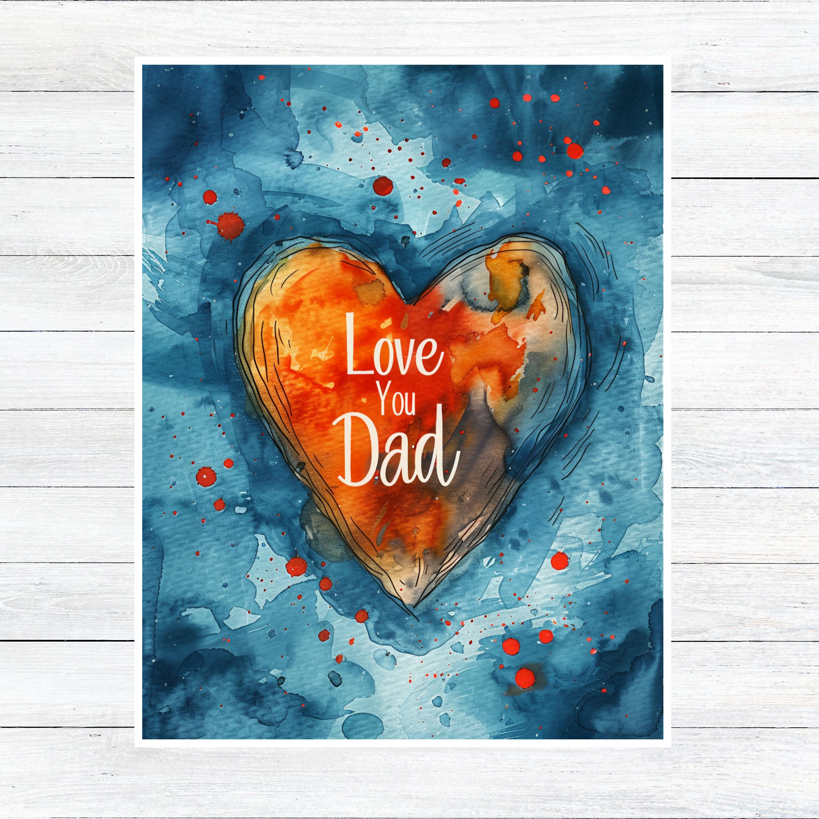 Love You Dad Watercolor Card, Daddy Card, Kid For Pappa Greeting Card, Watercolor Unique Handmade Card