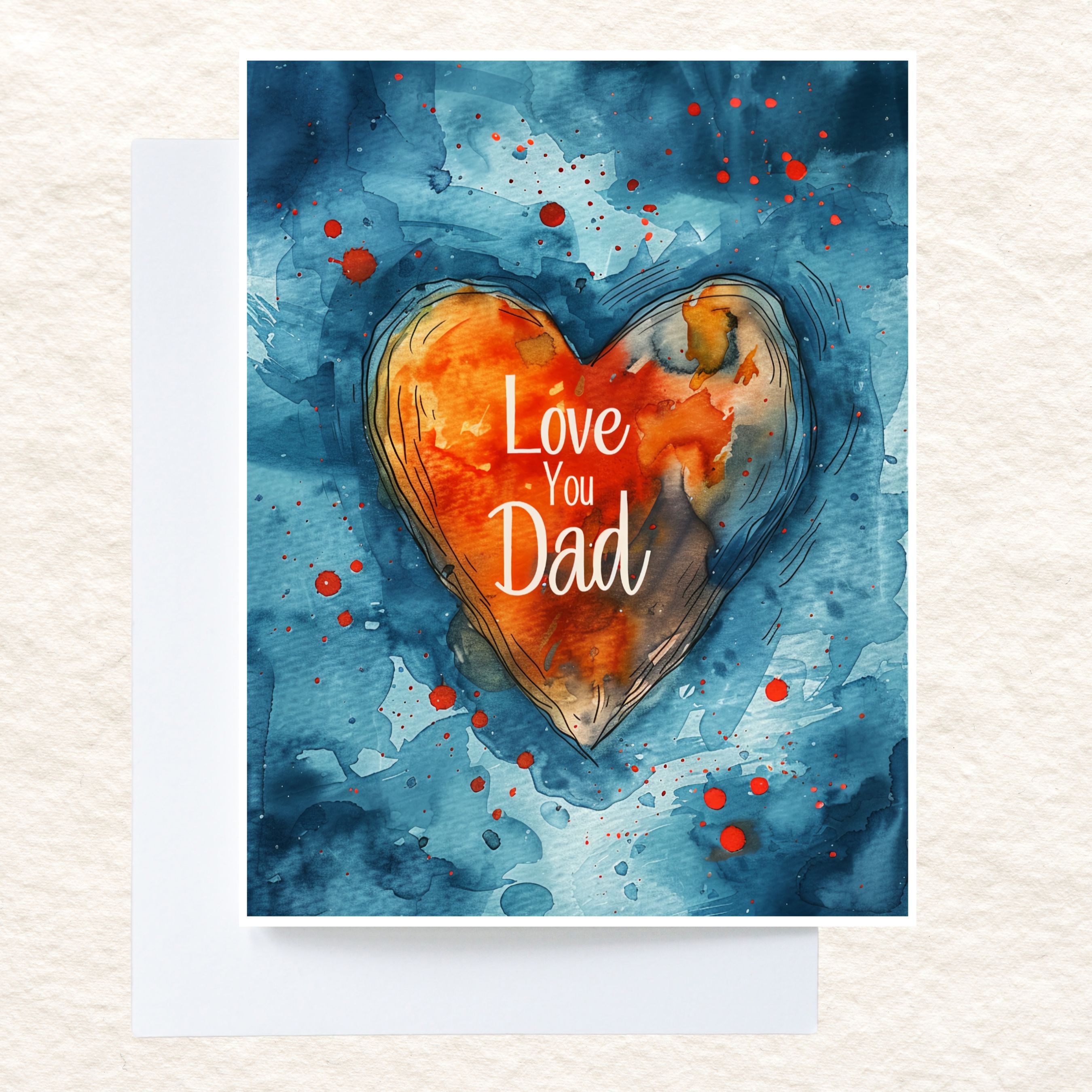Love You Dad Watercolor Card, Daddy Card, Kid For Pappa Greeting Card, Watercolor Unique Handmade Card