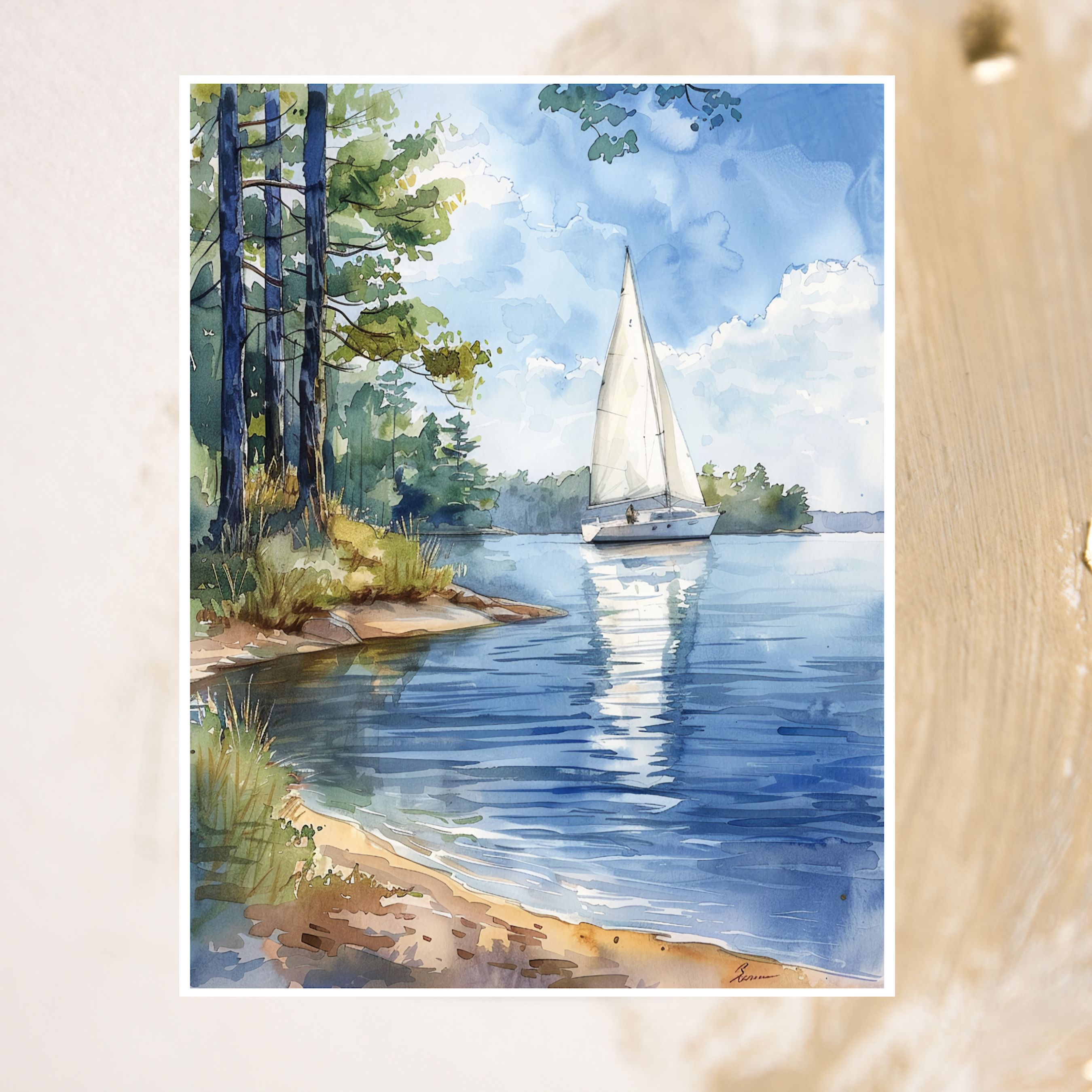 Sailing on the Lake Watercolor Card, All Occasion Cards, Thank You, Invitation, Note Card, Greetings, Birthdays