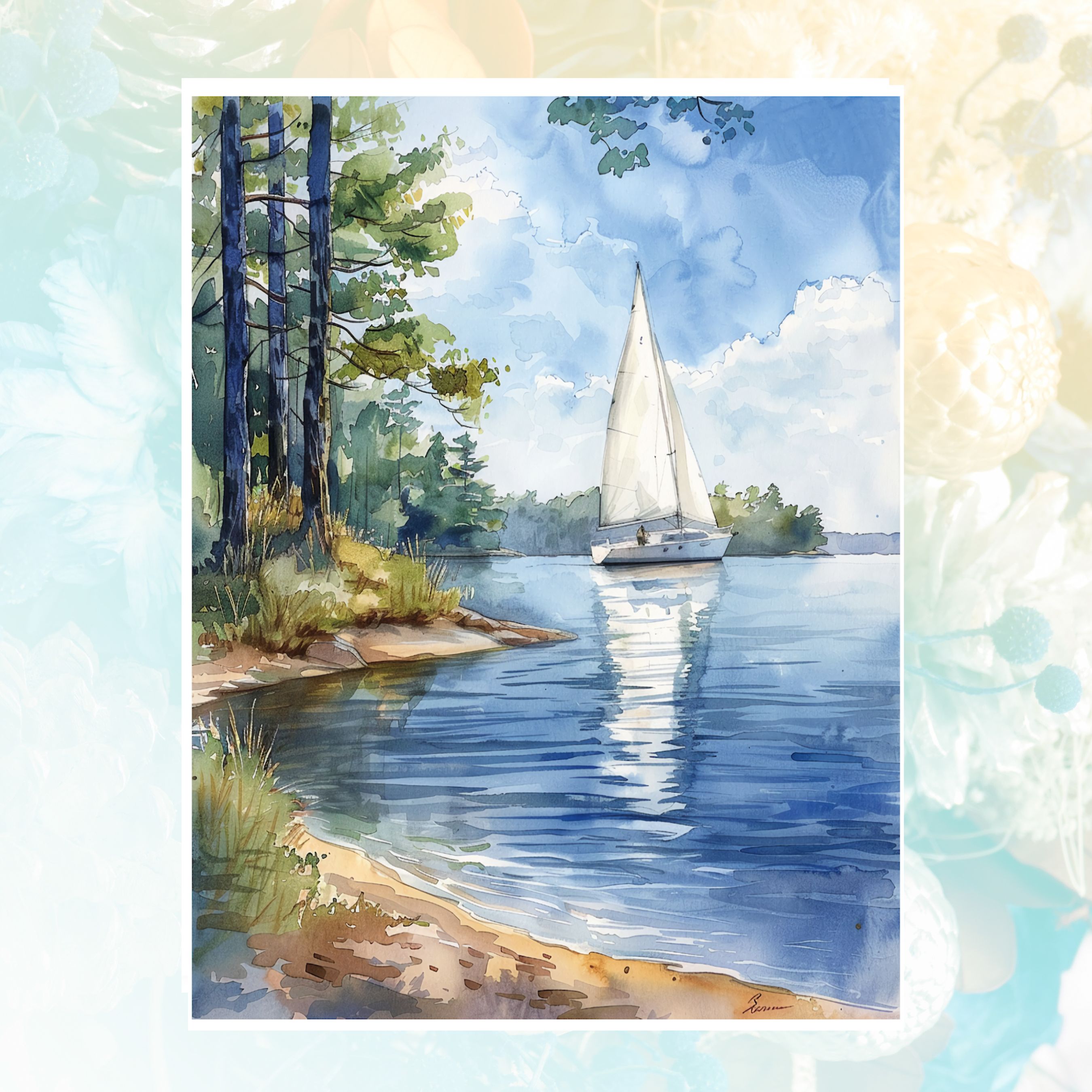 Sailing on the Lake Watercolor Card, All Occasion Cards, Thank You, Invitation, Note Card, Greetings, Birthdays