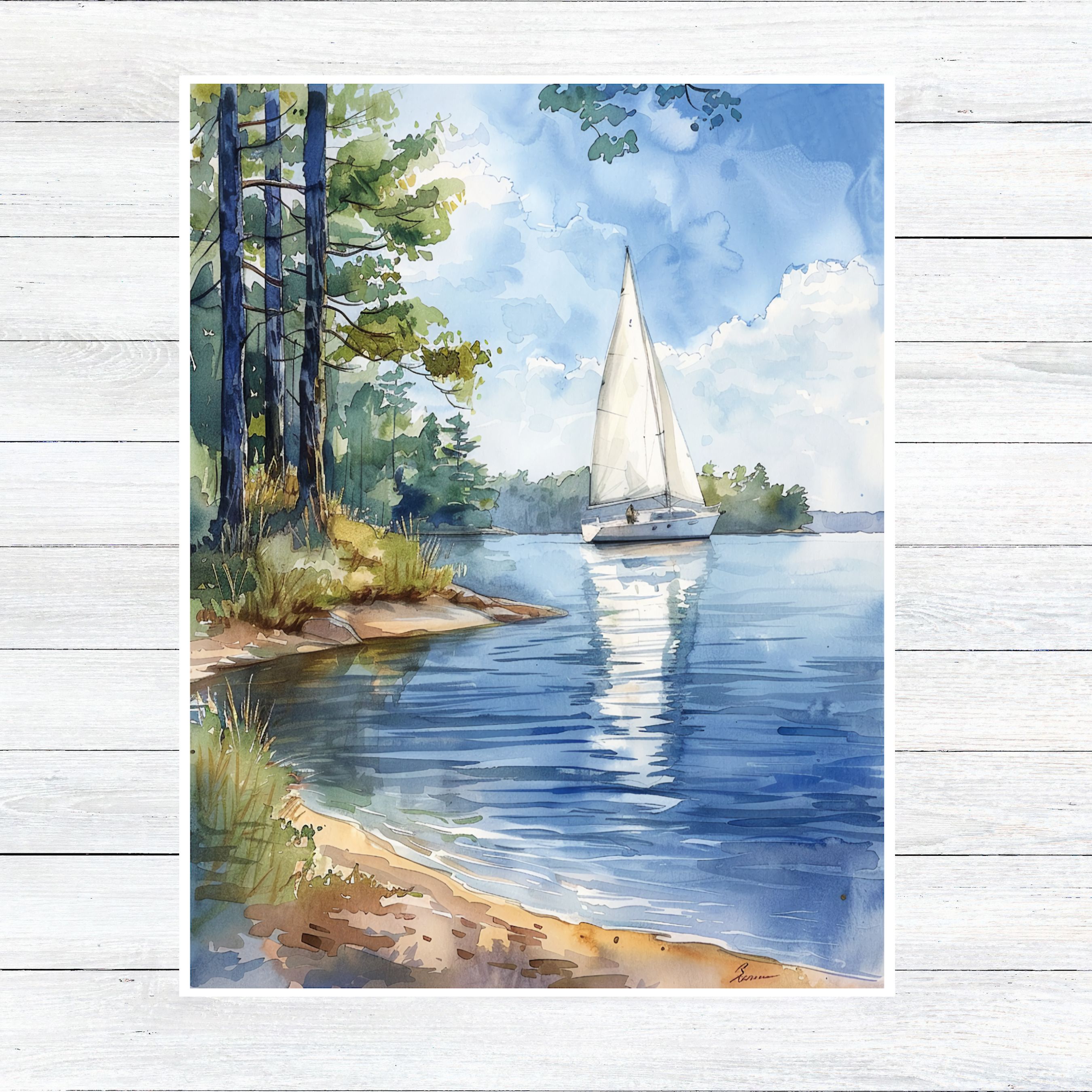 Sailing on the Lake Watercolor Card, All Occasion Cards, Thank You, Invitation, Note Card, Greetings, Birthdays