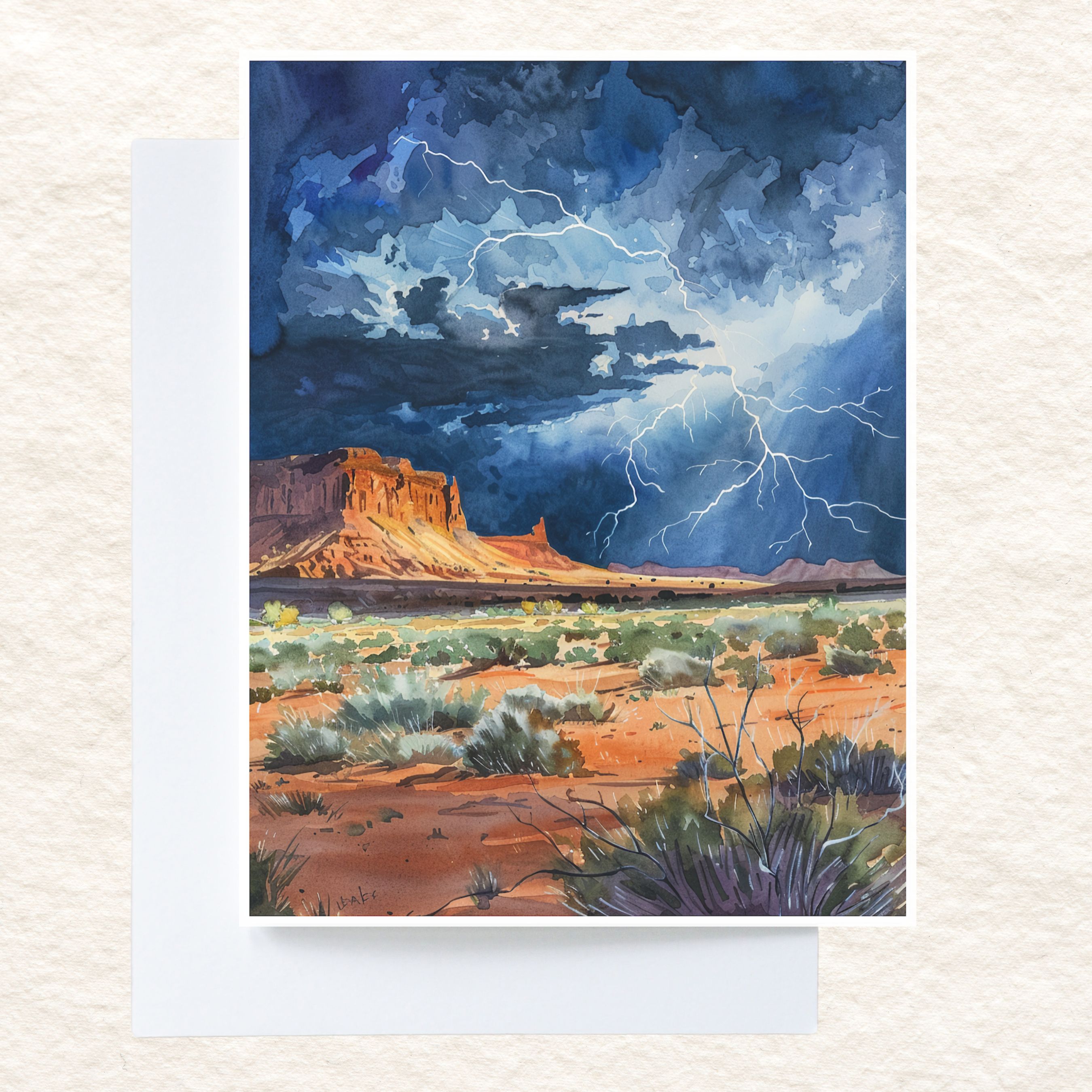 Watercolor Desert Storm Monsoon Lightning, Southwest Landscape, All Occasion Cards, Thank You, Invitation, Note Card, Greetings, Birthdays