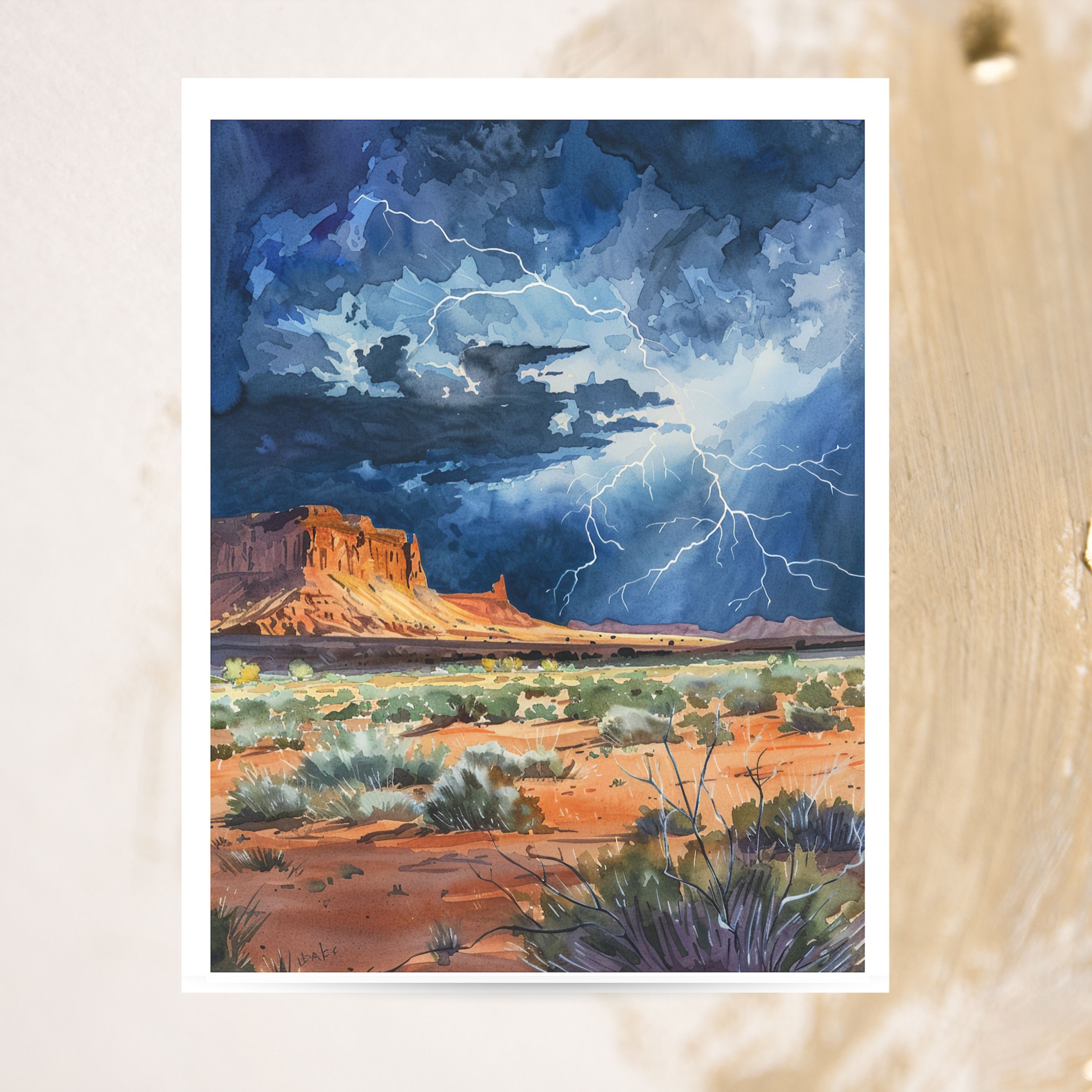 Watercolor Desert Storm Monsoon Lightning, Southwest Landscape, All Occasion Cards, Thank You, Invitation, Note Card, Greetings, Birthdays