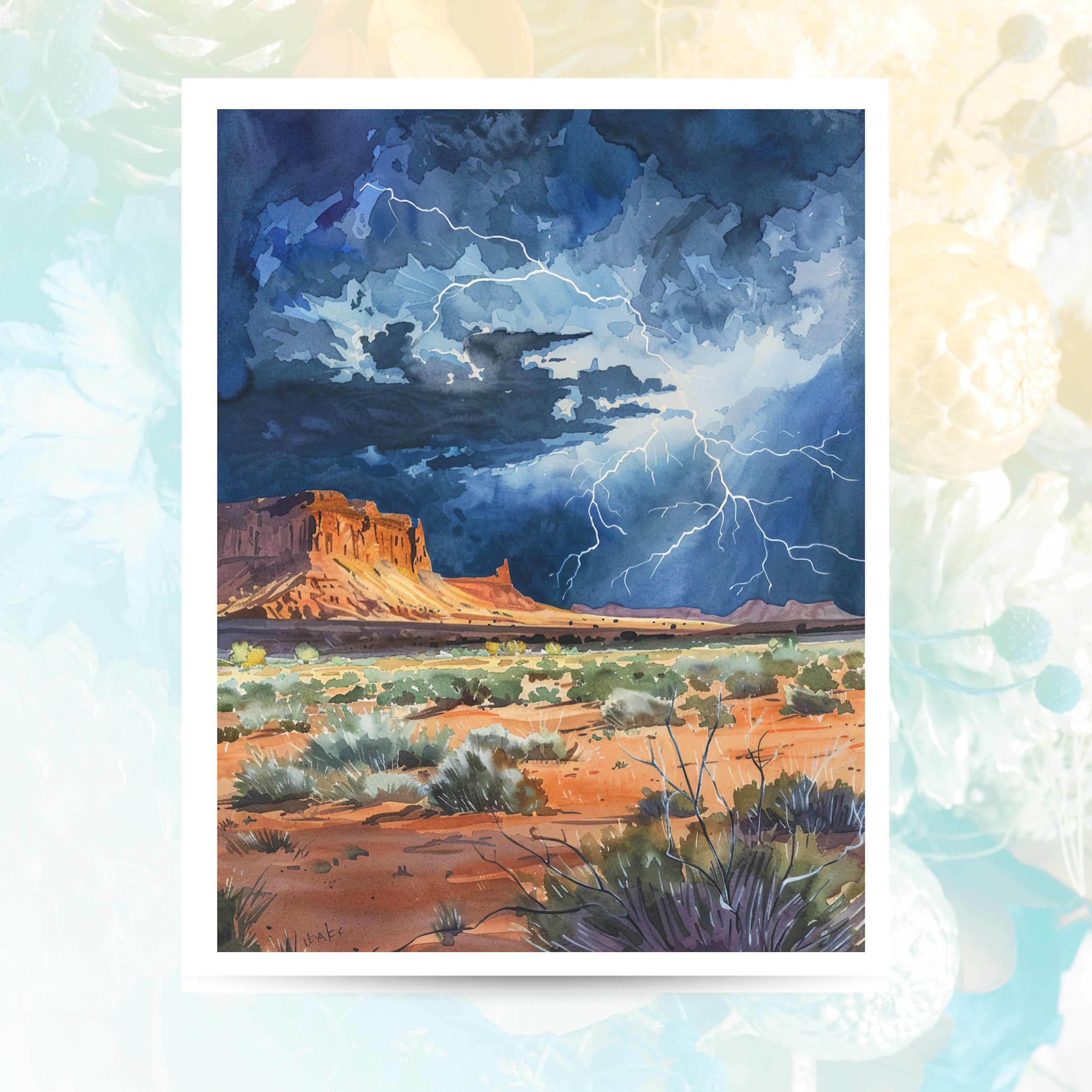 Watercolor Desert Storm Monsoon Lightning, Southwest Landscape, All Occasion Cards, Thank You, Invitation, Note Card, Greetings, Birthdays
