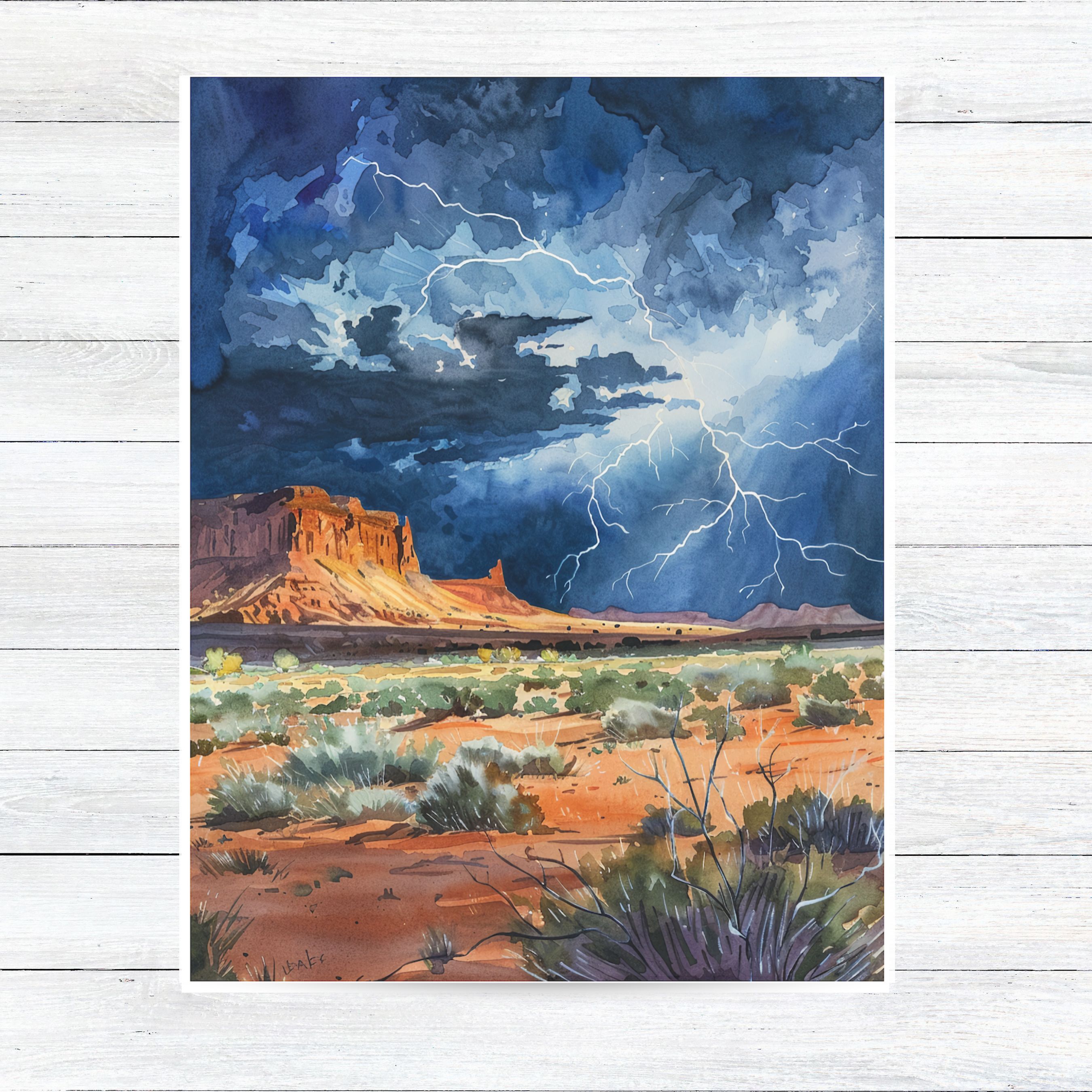 Watercolor Desert Storm Monsoon Lightning, Southwest Landscape, All Occasion Cards, Thank You, Invitation, Note Card, Greetings, Birthdays