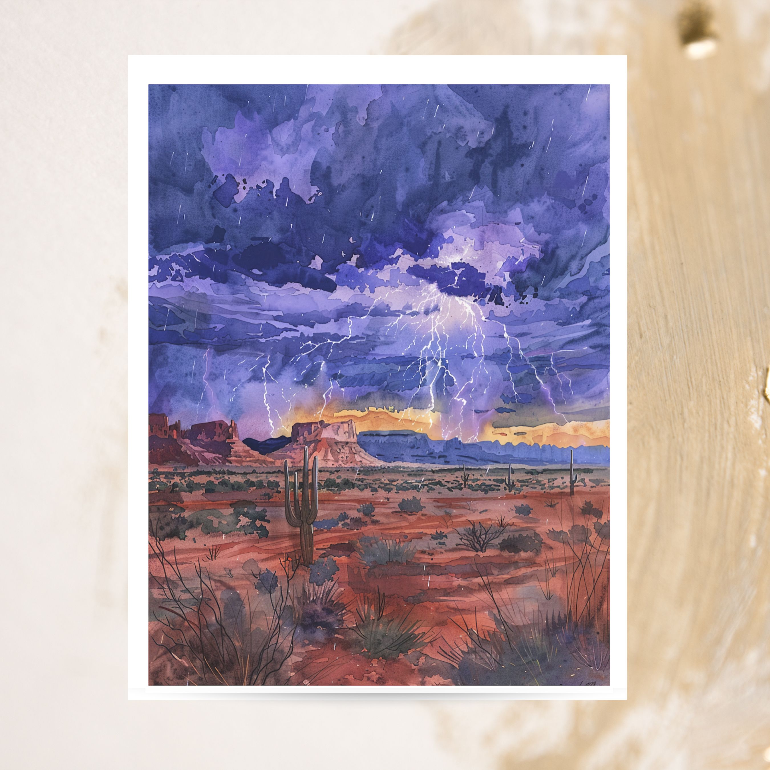 Watercolor Desert Storm Purple Monsoon Lightning Southwest Landscape All Occasion Cards, Thank You, Invitation, Note Card, Greetings, Birthdays