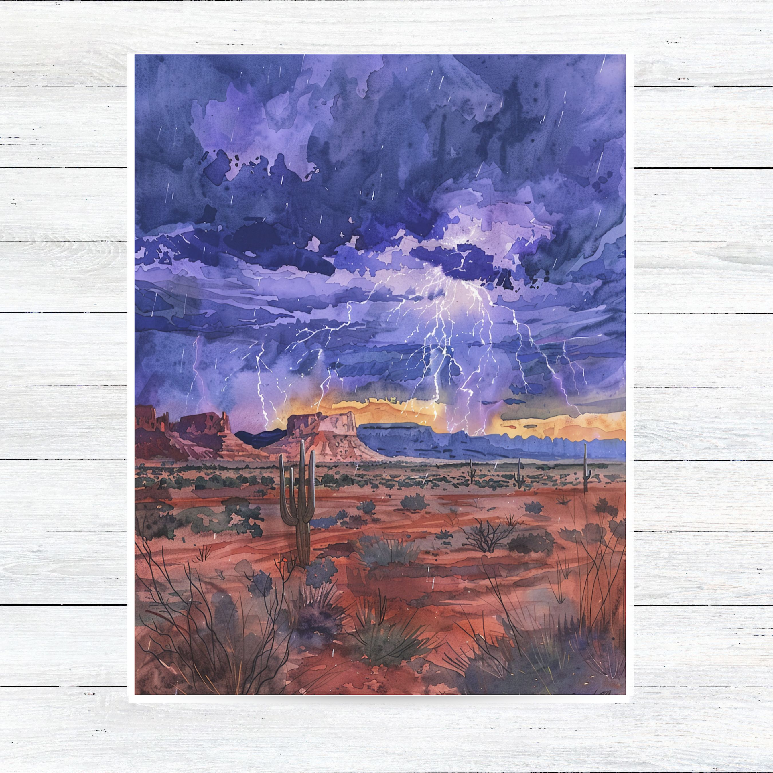 Watercolor Desert Storm Purple Monsoon Lightning Southwest Landscape All Occasion Cards, Thank You, Invitation, Note Card, Greetings, Birthdays