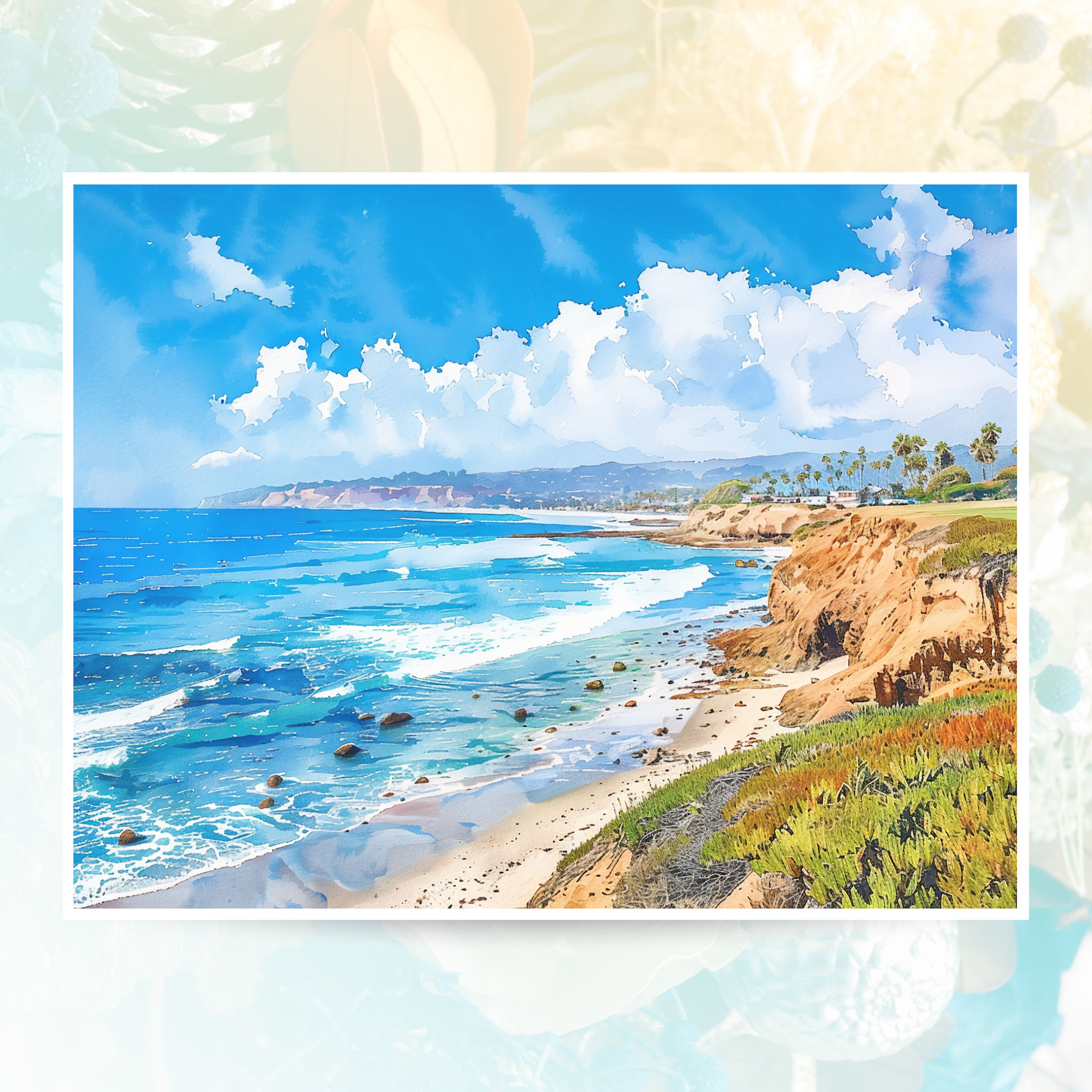 San Diego Coastline Card, California Beach Coastal Watercolor, All Occasion Cards, Thank You, Invitation, Note Card, Greetings, Birthdays