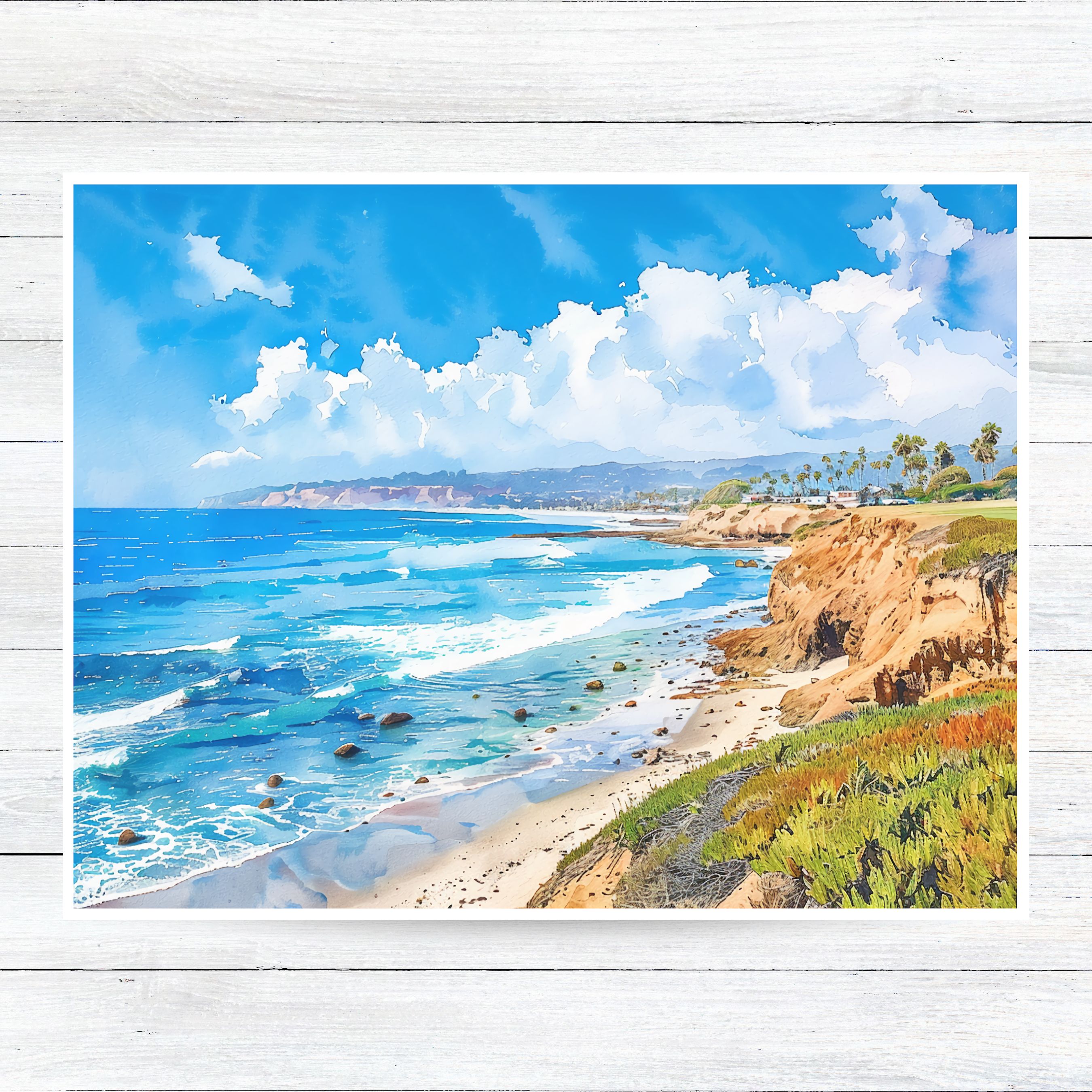 San Diego Coastline Card, California Beach Coastal Watercolor, All Occasion Cards, Thank You, Invitation, Note Card, Greetings, Birthdays